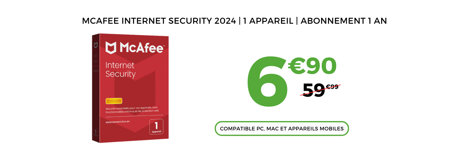 McAfee Internet Security 2024 – 1 appareil – Abonnement 1 an